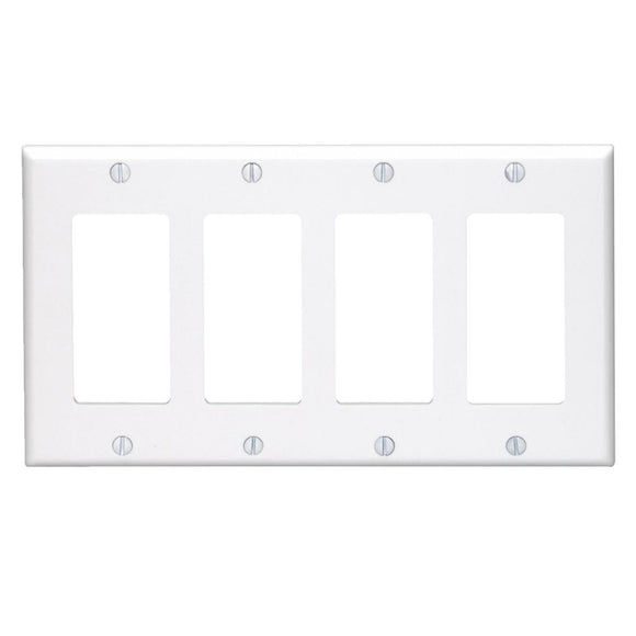 Leviton Decora 4-Gang Smooth Plastic Rocker Decorator Wall Plate, White