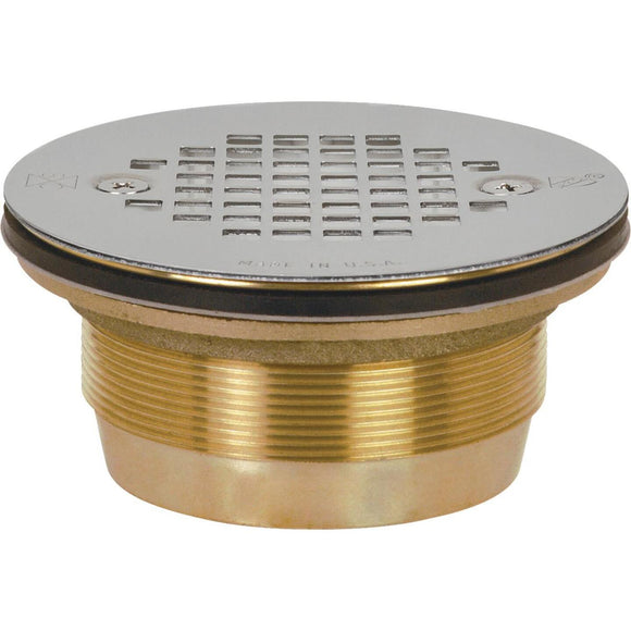 Sioux Chief 2 In. Cast Brass No-Caulk Shower Drain with 4-1/4 In. Stainless Steel Strainer