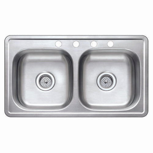 Compass Manufacturing 006-052 Stainless Steel 33″ x 19″ 50/50 Double Bowl Top Mount Sink
