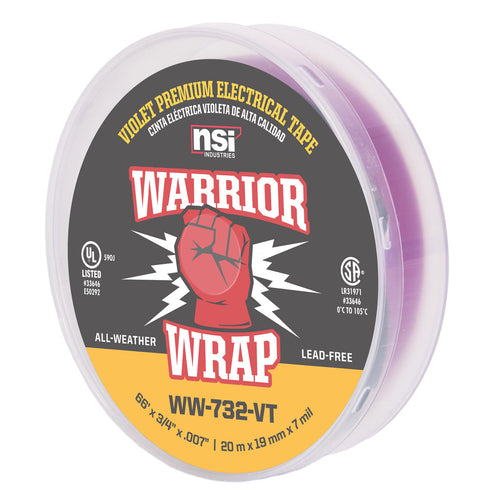 NSI Industries WW-732-VT WarriorWrap Premium 3/4 in. x 66 ft. 7 mil Vinyl Large Electrical Tape, Violet