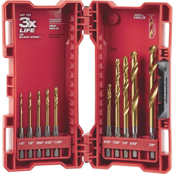 Milwaukee Shockwave 10-Piece Impact Duty Titanium Hex Shank Drill Bit Set, 1/8 In. thru 3/8 In.