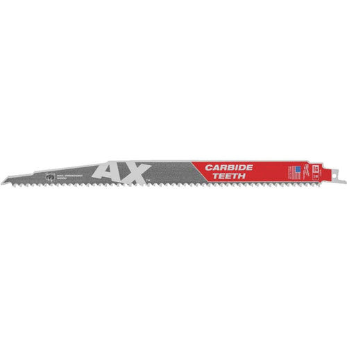 Milwaukee Sawzall THE AX 12 In. 5 TPI Wood w/Nails Demolition Reciprocating Saw Blade with Carbide Teeth