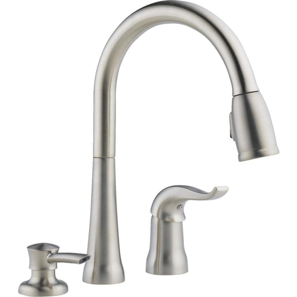 Delta Kate Single Handle Lever Pull-Down Kitchen Faucet with Soap Dispenser, Stainless