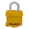 Master Lock Laminated Padlock 1-9/16in (40mm) Wide Covered Stainless Steel Pin Tumbler Padlock; Yellow
