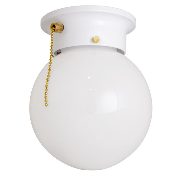 Design House Glass Pull-Chain Ceiling Light in Opal White  7-Inch by 6-Inch